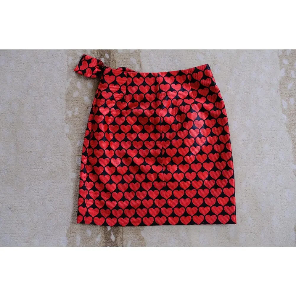 J. Crew Electric Red Jacquard Heart Faux Wrap Skirt Style H2856 Sz 00
